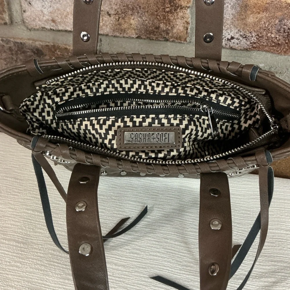 SASHA+SOFI Studded Croc-Embossed Faux Leather Crossbody Bag